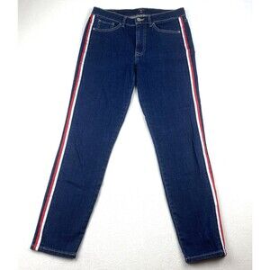 Tommy Hilfiger Womens 8 Blue Skinny Jeans Red White Side Stripe Y2K Patriotic
